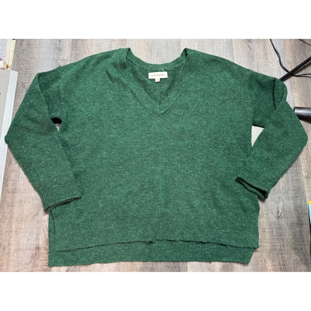 Lucky Brand Womens Green V-Neck Knit Pullover Sweater Size Medium
